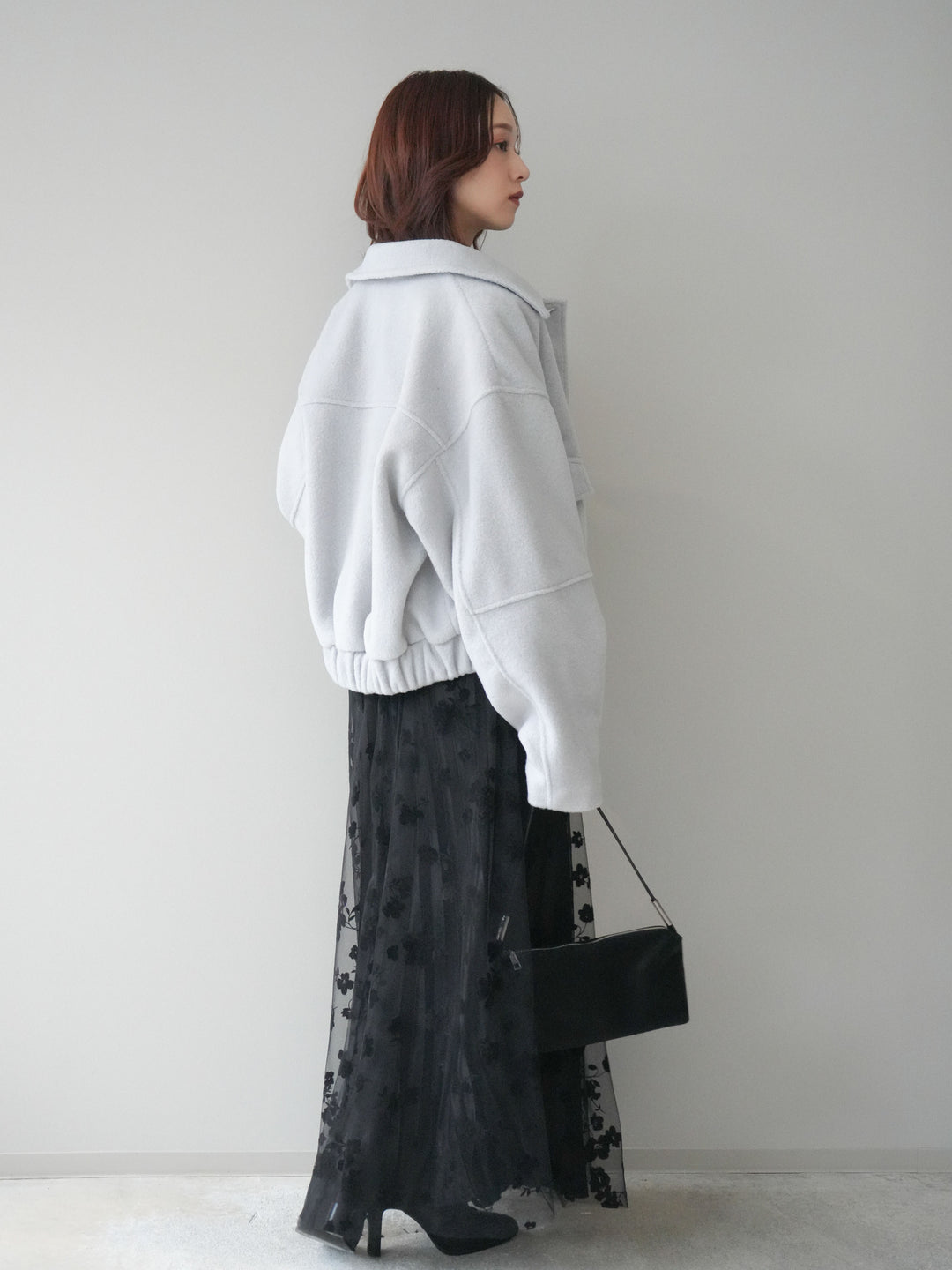 [SET]ウールライクフライトジャケット+フラワーフロッキーチュールプリーツスカート(2set)