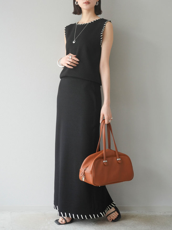 [SET] 亞麻手織套頭衫 + 亞麻手織緊身裙 (2 件套)