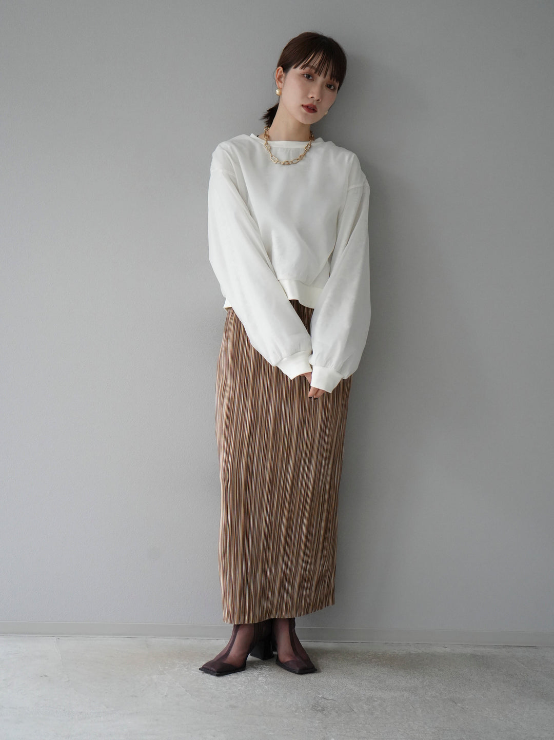 [予約]ラメシアーレイヤード裏毛クロップドプルオーバー/オートミール