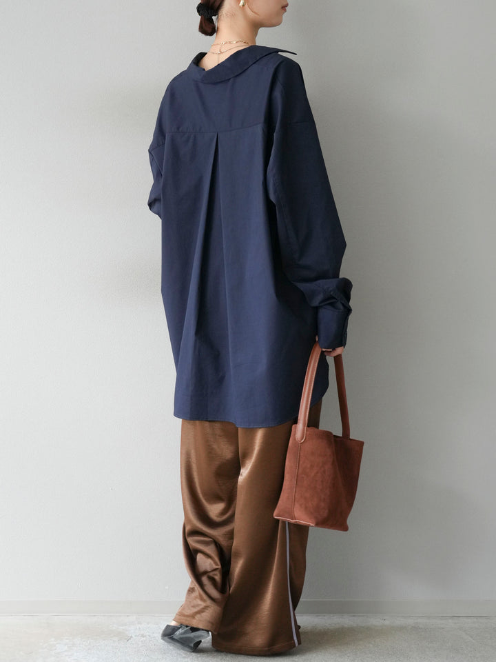 [予約]サテンラインワイドパンツ/ブラウン