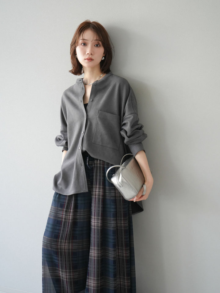 [予約]スエードバンドカラーオーバーシャツ/チャコール