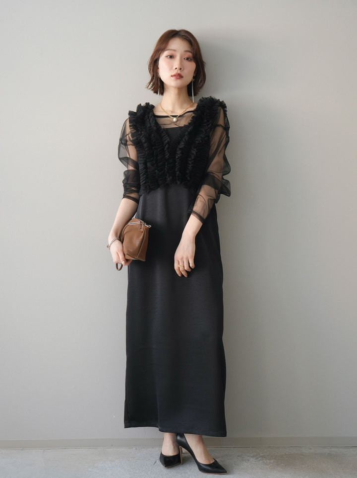 [予約]チュールフリルアンサンブルキャミソールドレス 3点SET/black