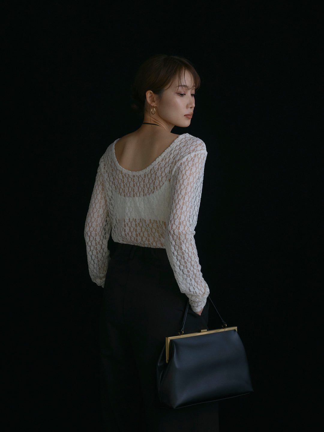 【Allure】[SET]バックラウンドレーストップス+ラップデザインタックワイドパンツ(2set)