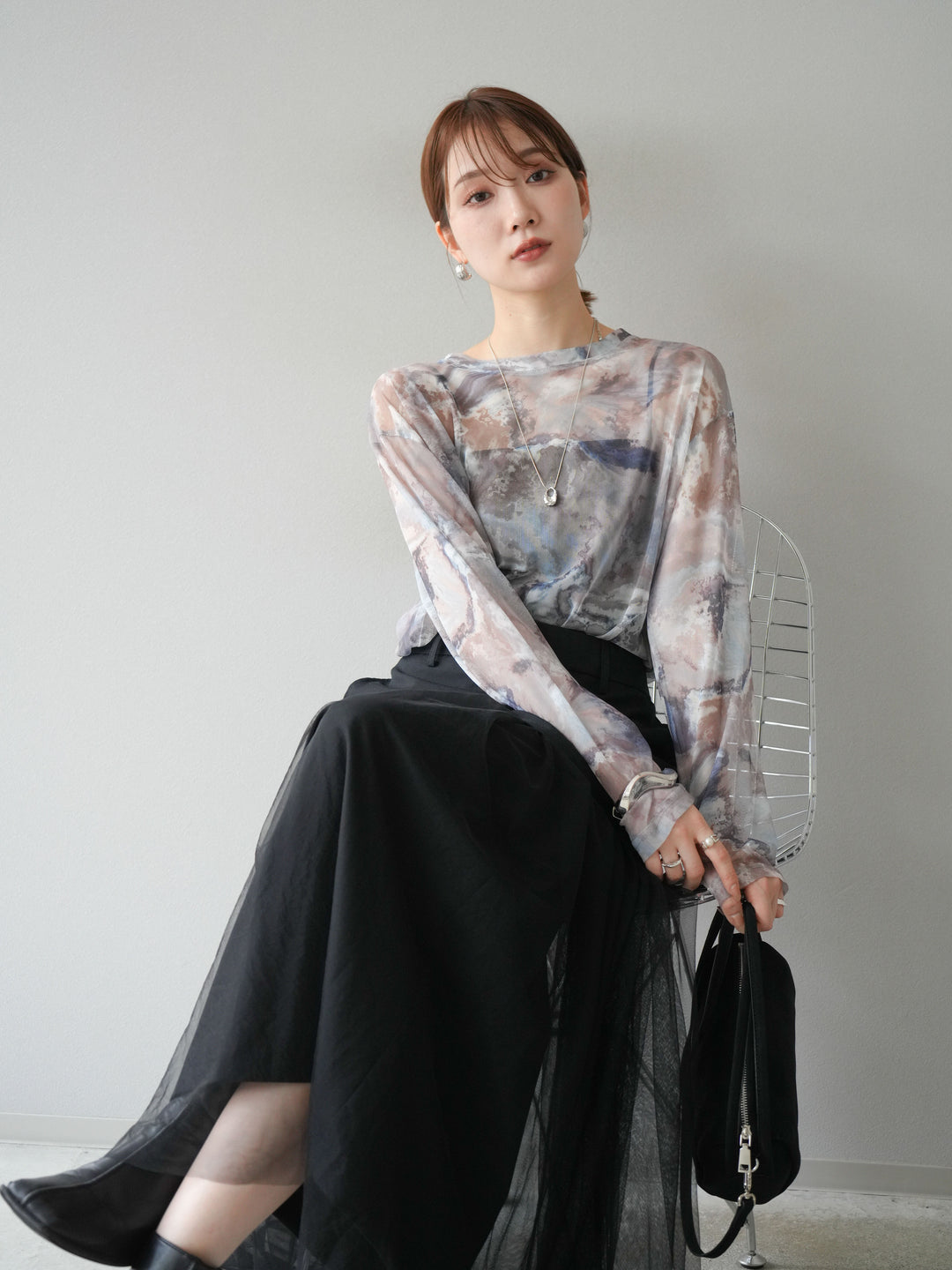 [予約]ニュアンス柄シアートップス/ブルー