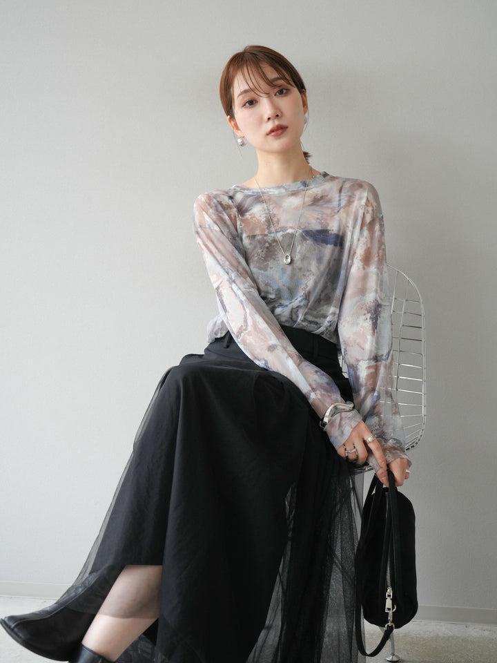 [予約]ニュアンス柄シアートップス/ブルー