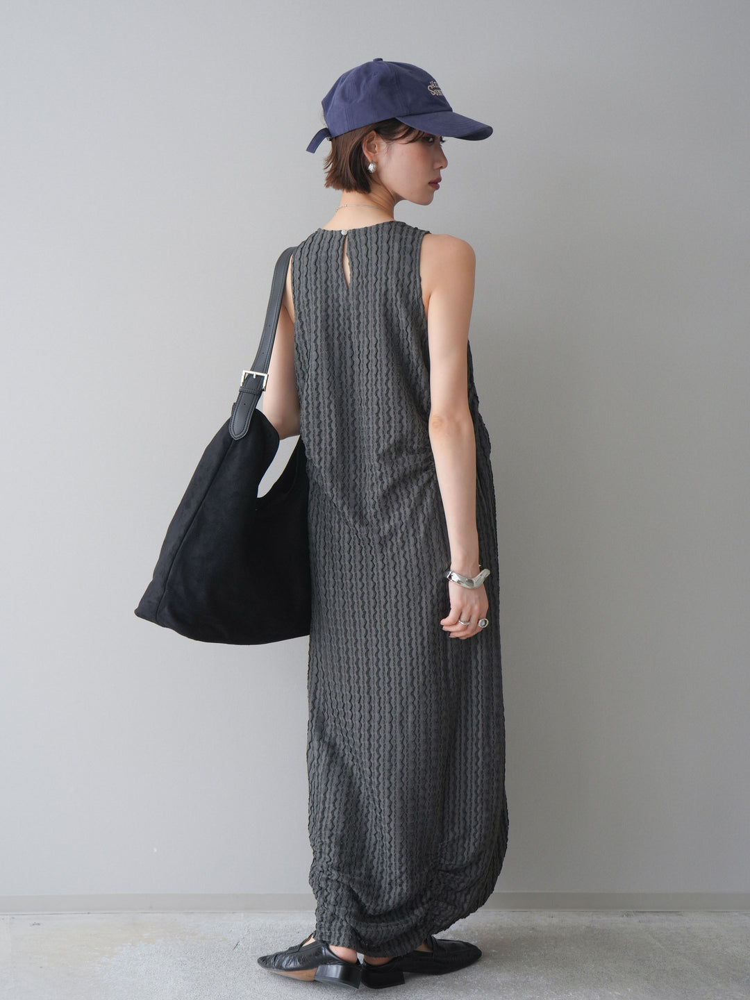 [予約]シャーリングジャガードノースリーブワンピース/gray