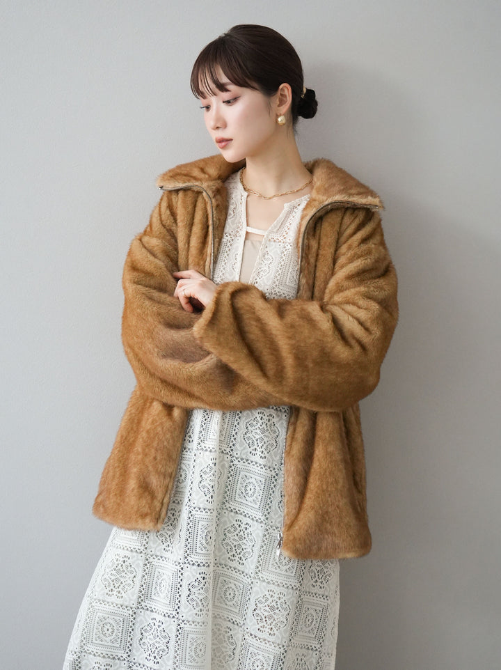 [予約]ファースタンドミドルジップジャケット/ベージュ