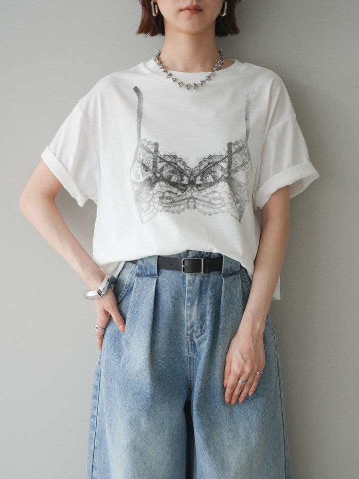 [予約]レースモチーフプリントTEE/off