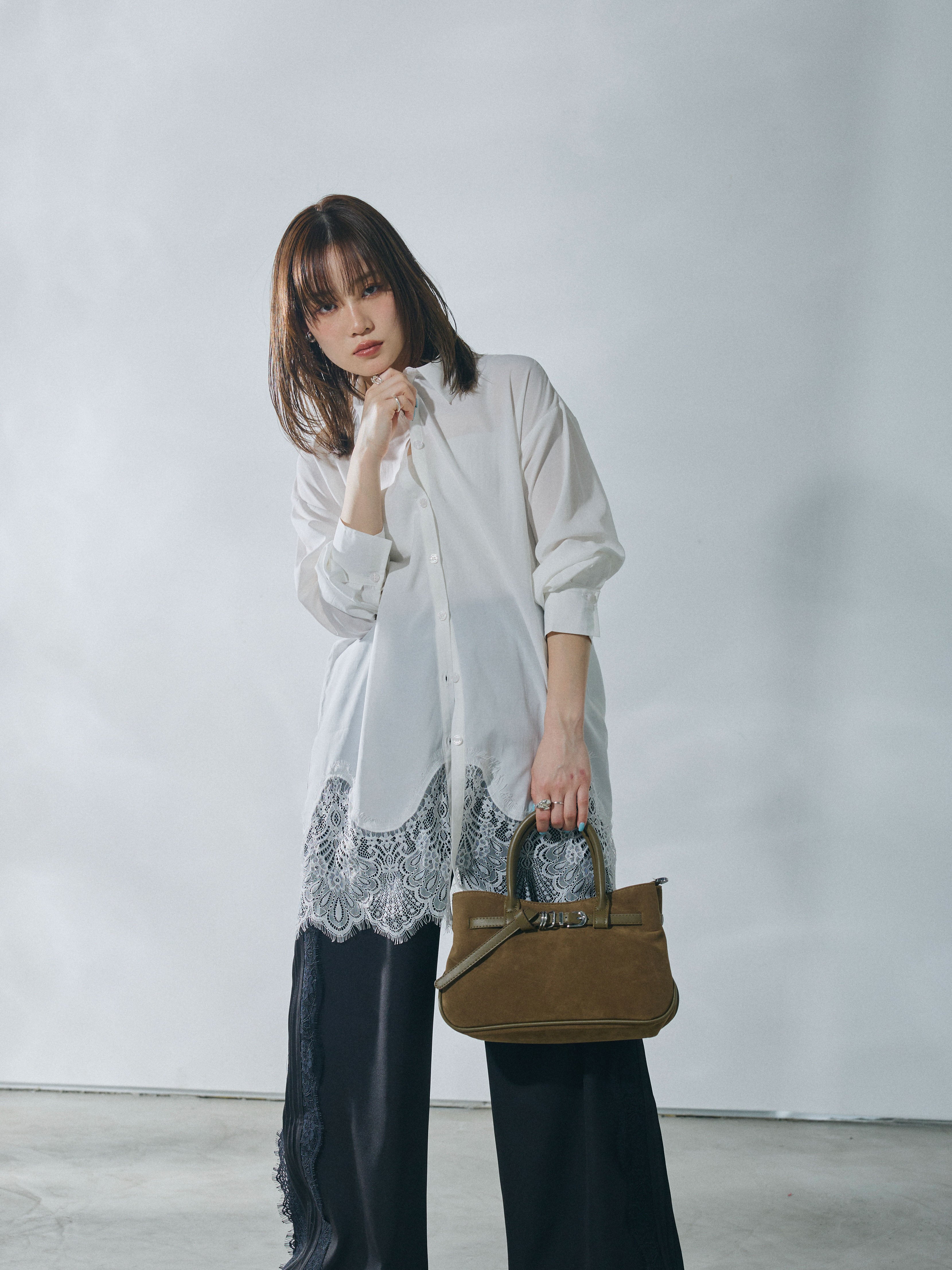 THEREDTHREAD ナイロンパンツ レース裾 ブラック S ワイド 韓国 THEREDTHREAD / ザレッドスレッド】S eyelet nylon pants