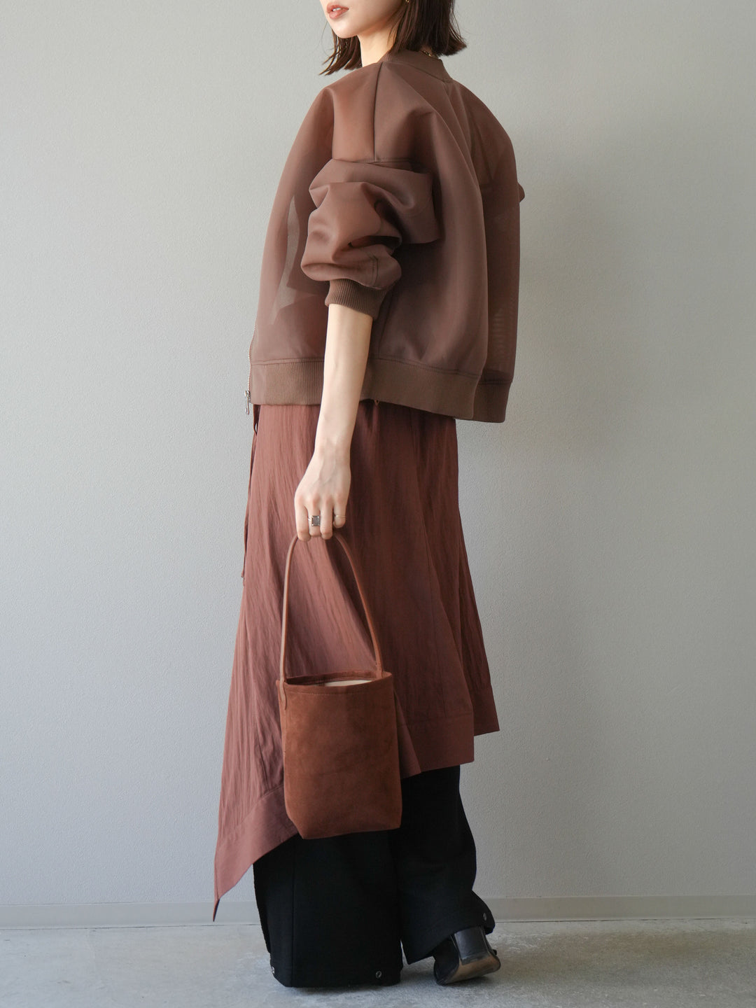 [予約]アシンメトリーレイヤードスカート/ブラウン