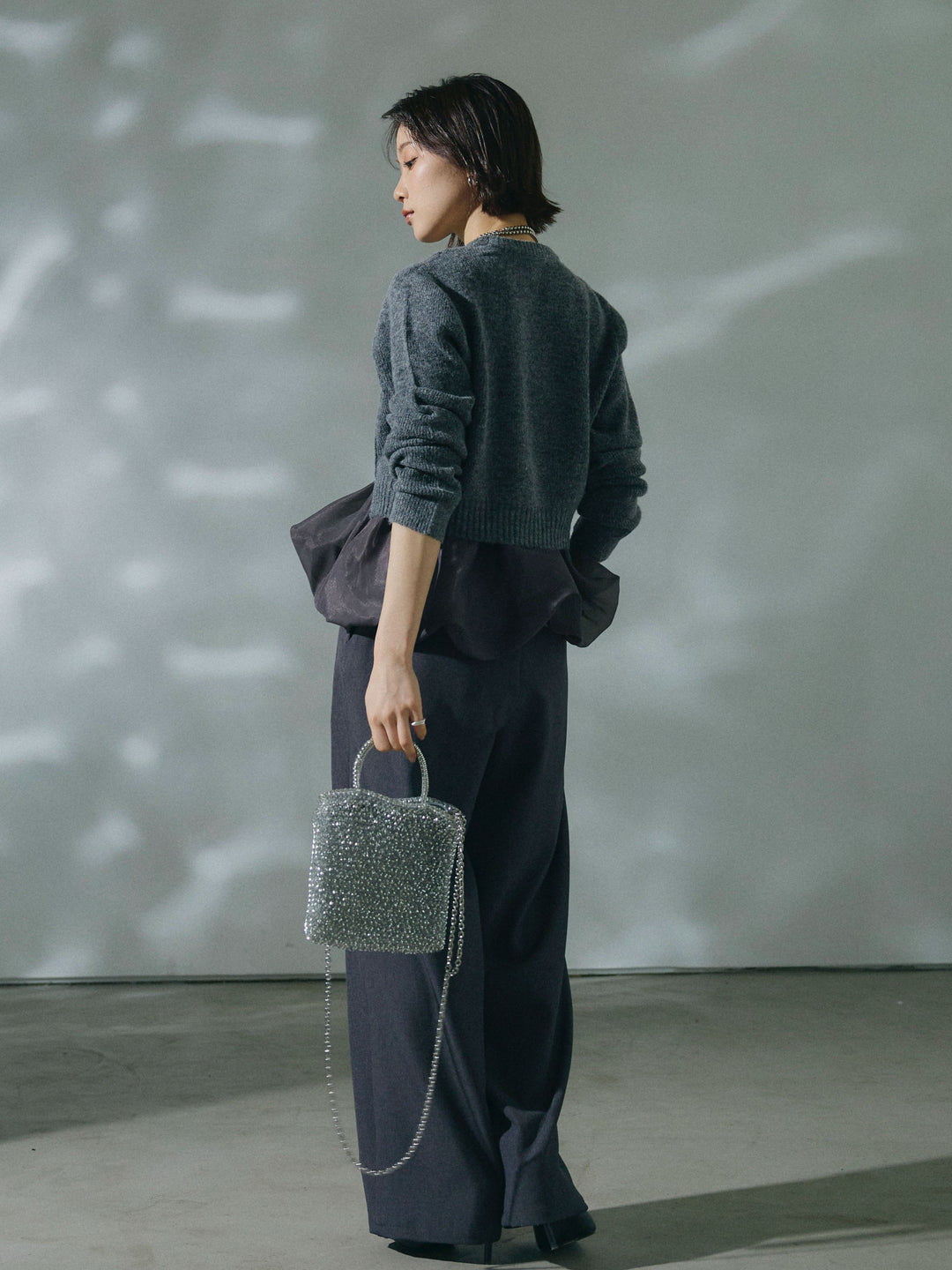 【Allure】[SET]オーガンジーバルーンキャミアンサンブルニット+アシンメトリーウエストタックパンツ(2set)