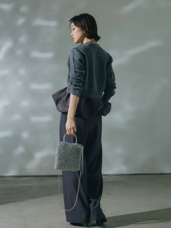 【Allure】[SET]オーガンジーバルーンキャミアンサンブルニット+アシンメトリーウエストタックパンツ(2set)