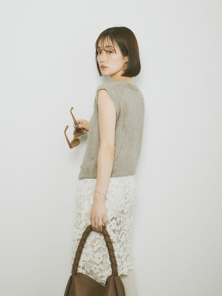 [SET]2WAYデザインニットベスト+レイヤードスカートセットフレアパンツ(2set)