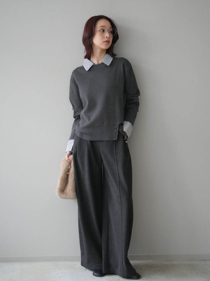 [予約]ベルト付き裏起毛ワイドパンツ/charcoal