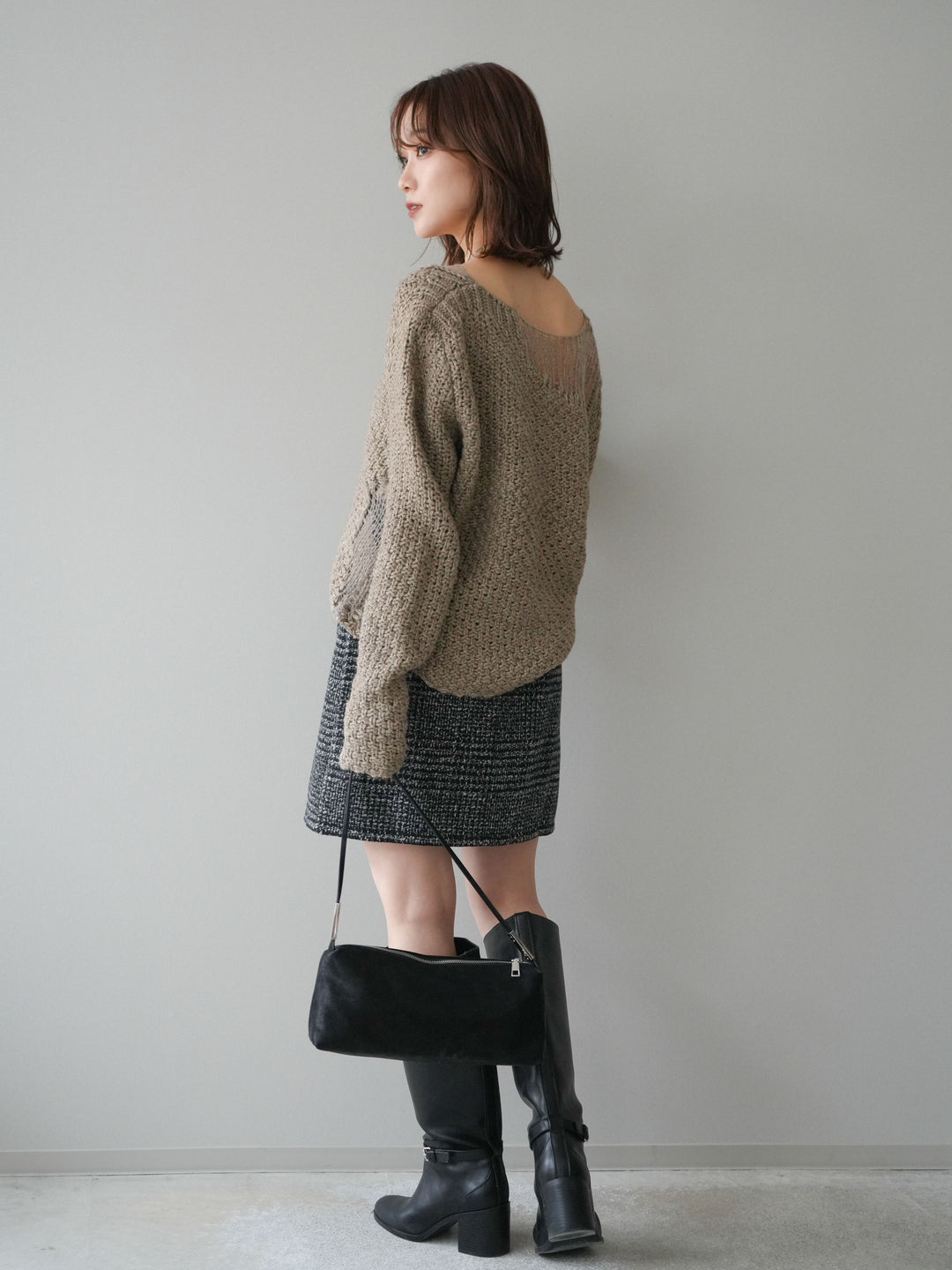 [予約]フロントZIPアソート柄ミニスカート/black