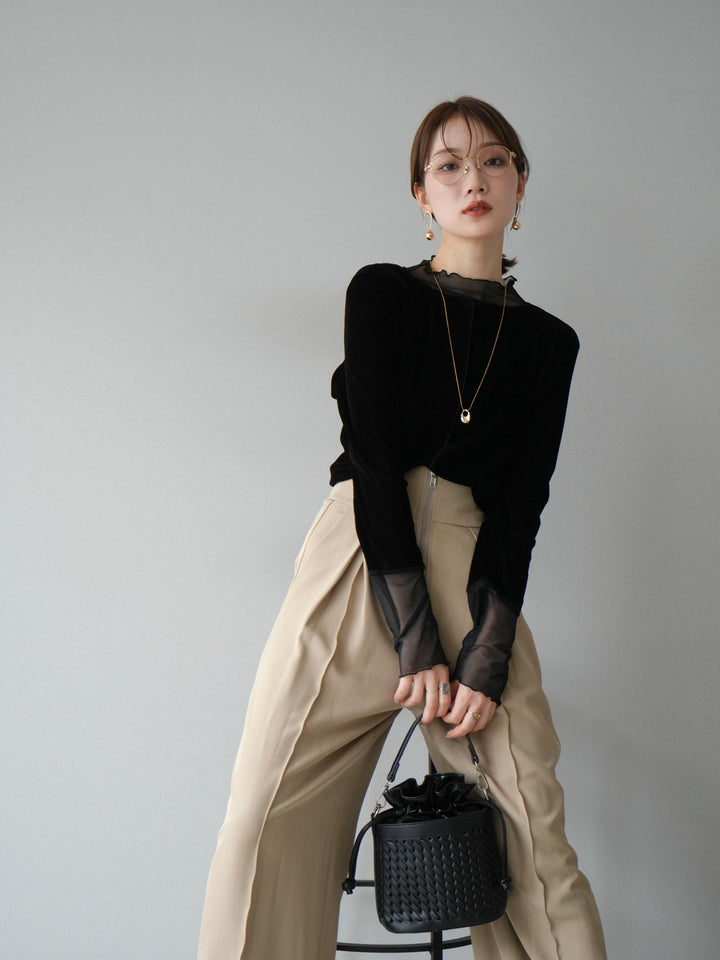 [予約]シアー切替ベロアトップス/ブラック