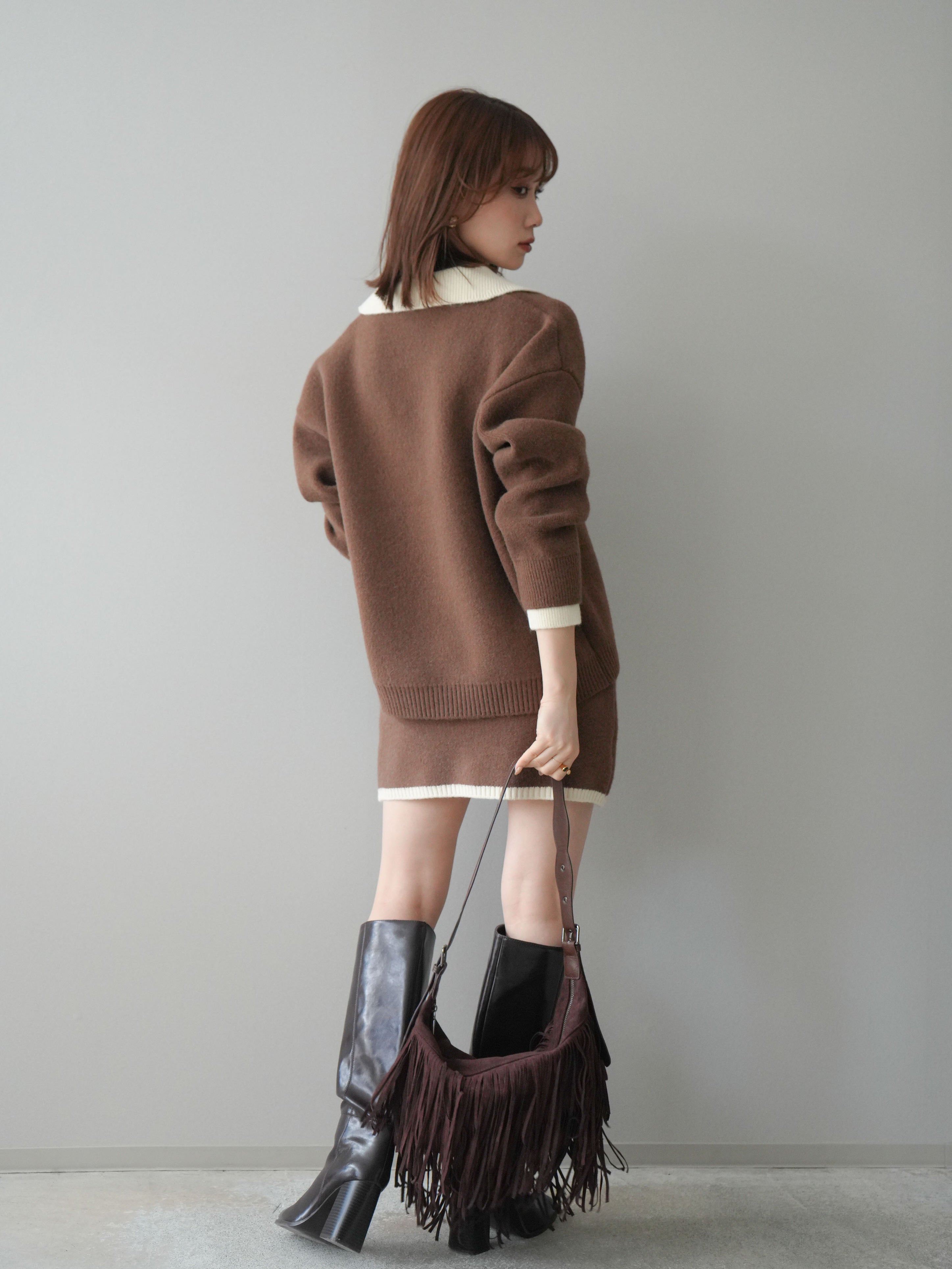 SET]配色襟ニット＆ミニスカートSET UP(2set) – Lumier