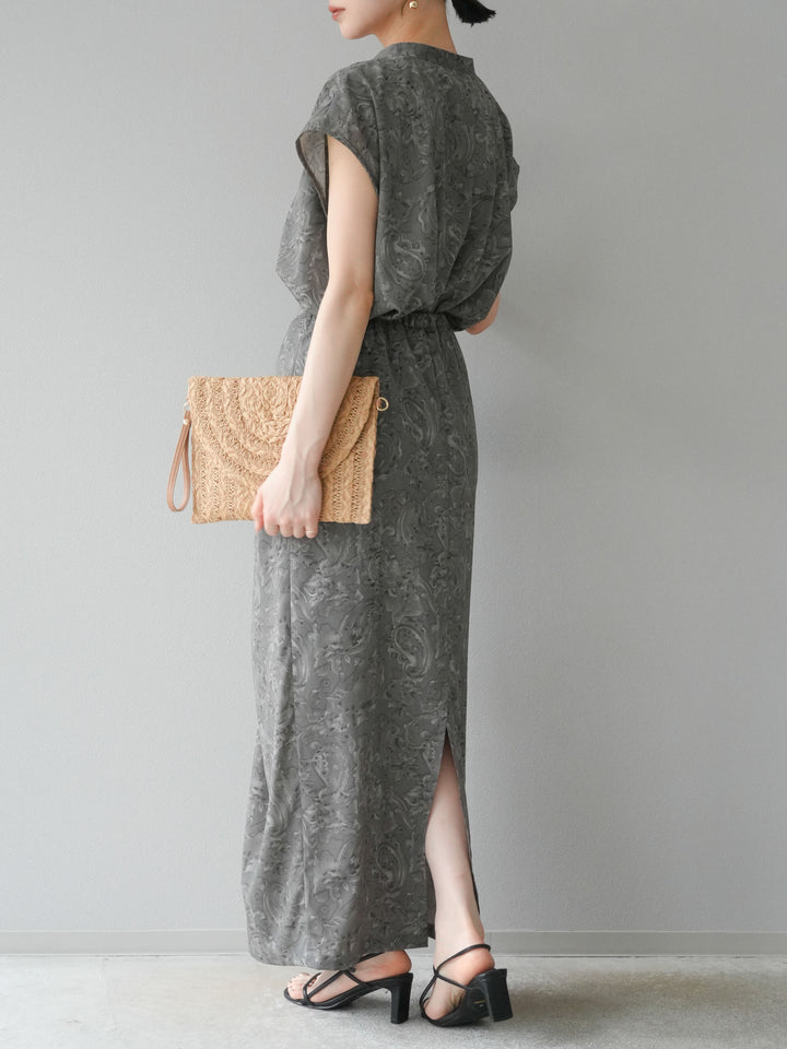 [SET]ペイズリープリントゴールドボタンブラウス+ペイズリープリントタックIラインスカート(2set)