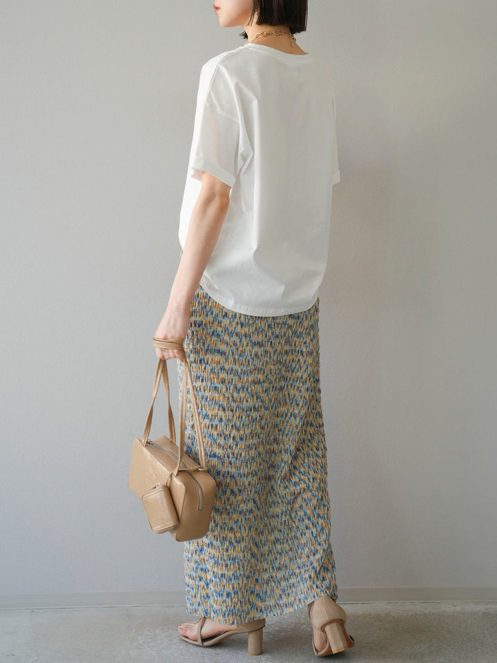 [予約]マルチカラーランダムプリーツタイトスカート/イエロー