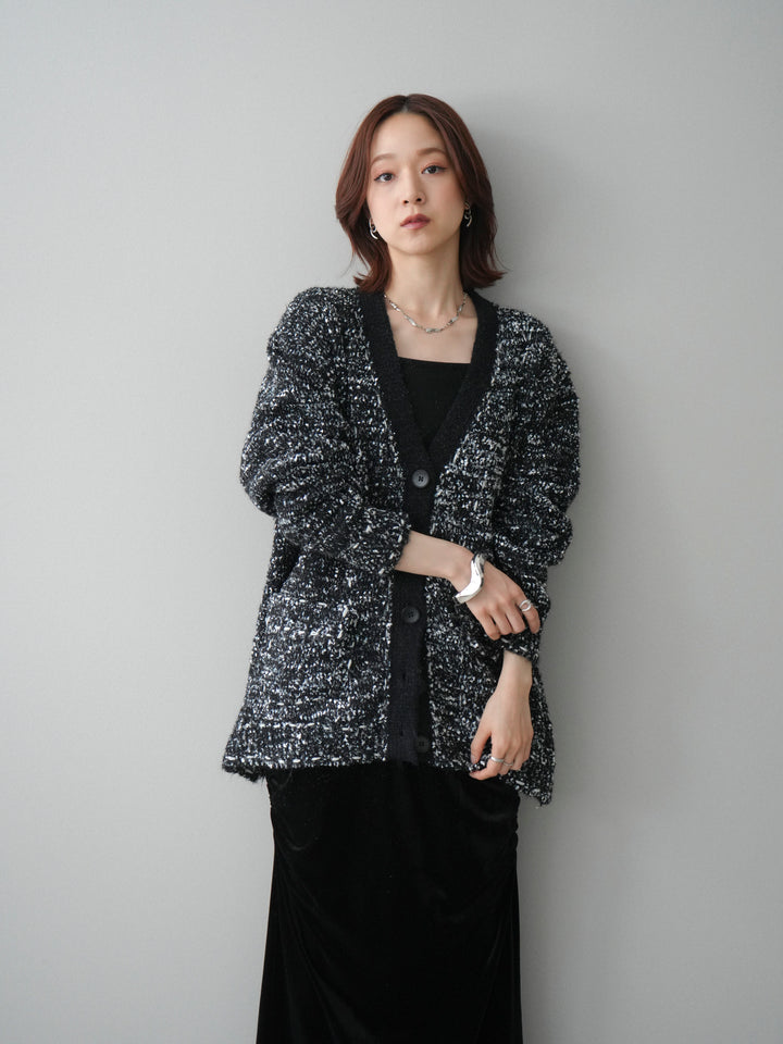 [SET]モールネップニットカーディガン+ギャザーベロアスカート(2set)