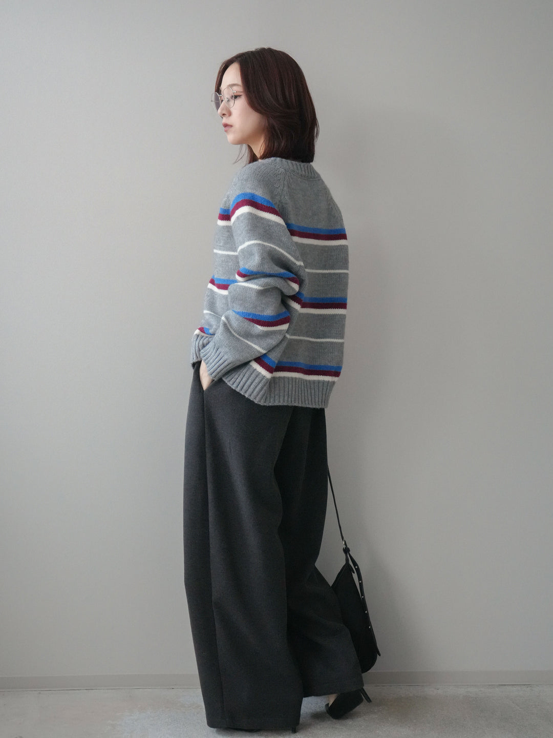 [予約]ベルト付裏起毛センターシームカーブパンツ/charcoal