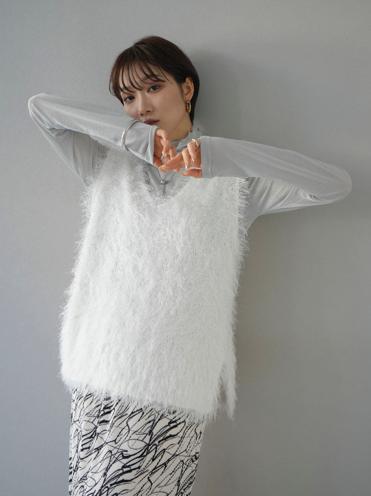 予約]ソフトシャギーVネックニットベスト/オフ – Lumier