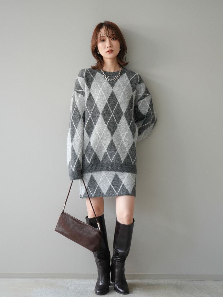 [SET]アーガイル柄ニットプルオーバー＆ミニスカート
