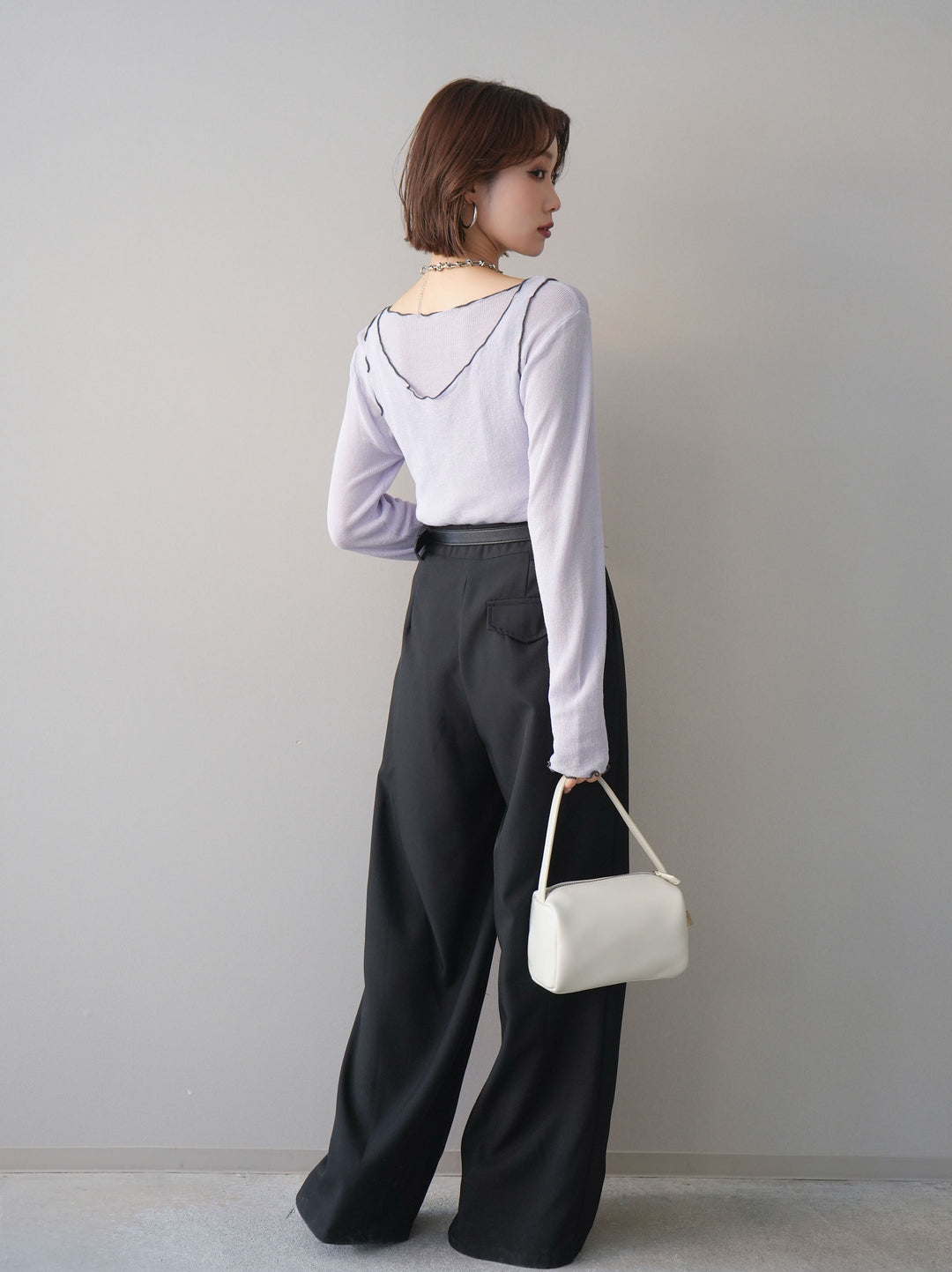 [予約]ベルト付キーホルダーモチーフワイドパンツ/black