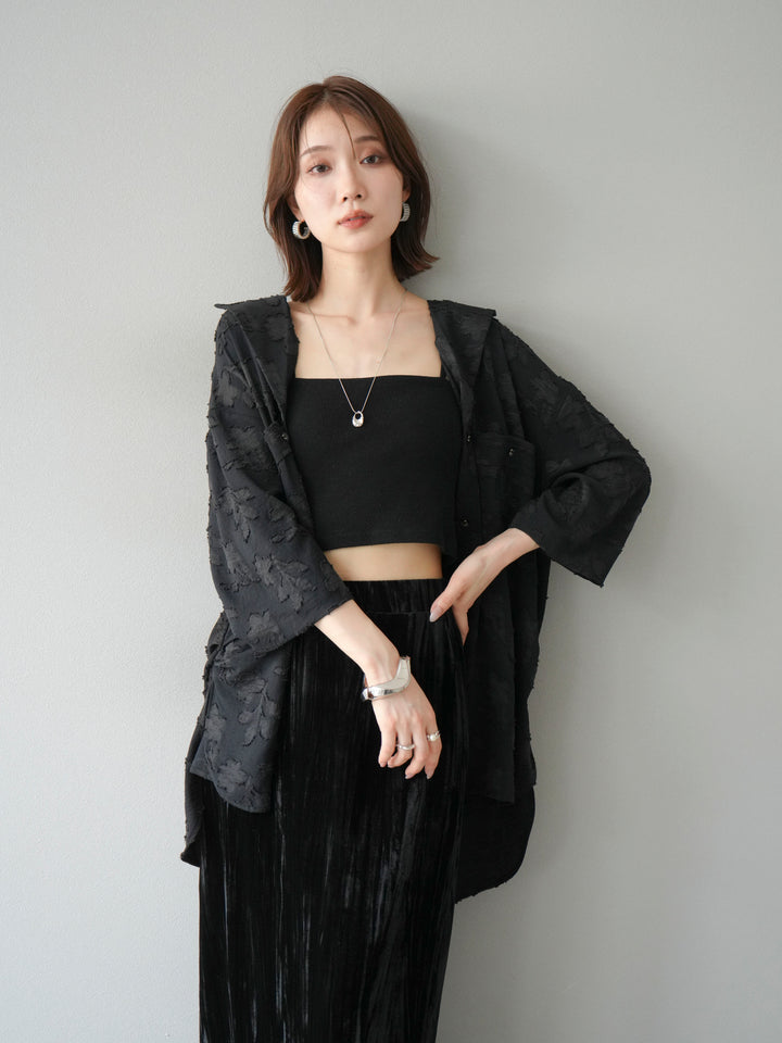 [予約]ジャガードハーフスリーブシャツ/ブラック