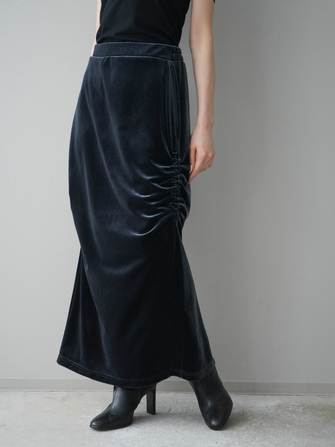 [予約]ギャザーベロアスカート/navy