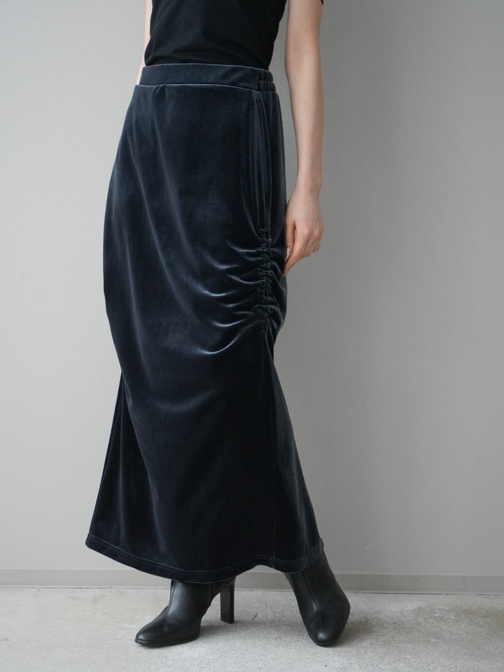 [予約]ギャザーベロアスカート/navy