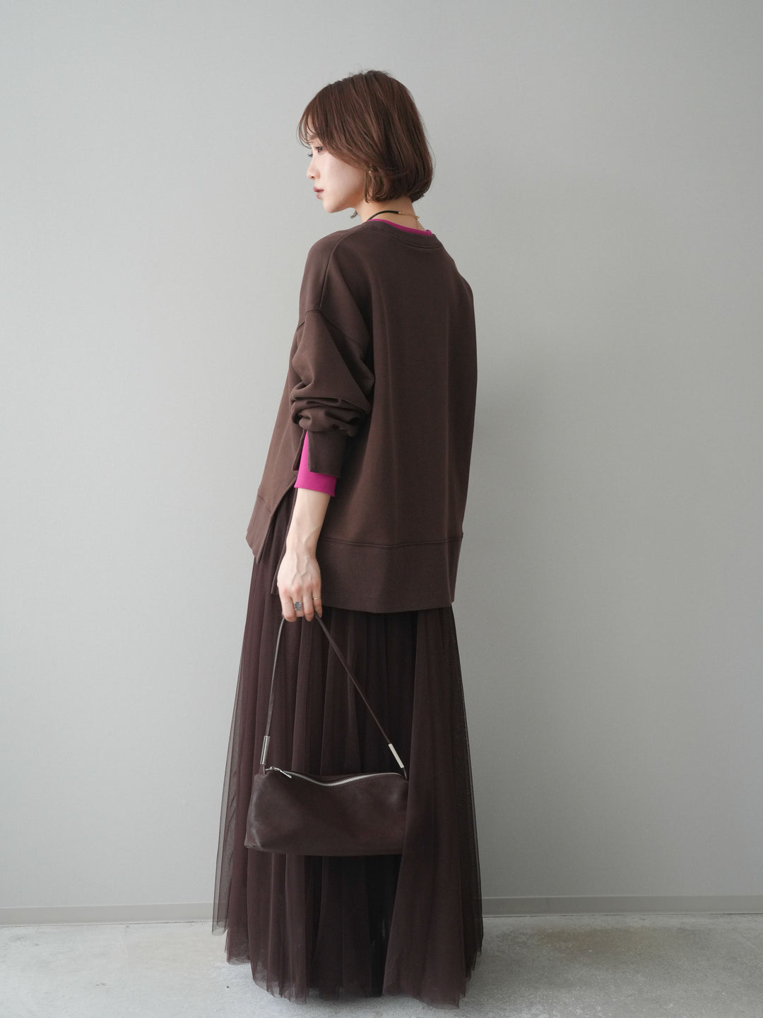 [SET]配色レイヤードデザインスエットプルオーバー+チュールボリュームスカート(2set)