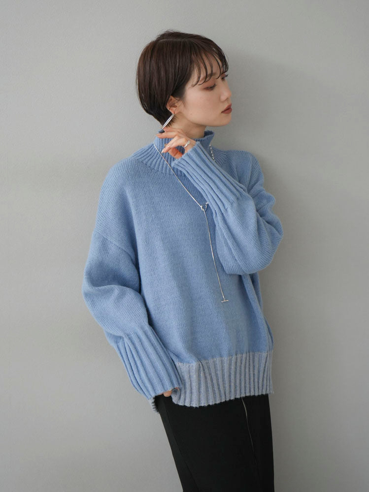 予約]ハイネックバイカラーニットプルオーバー/ブルー – Lumier 