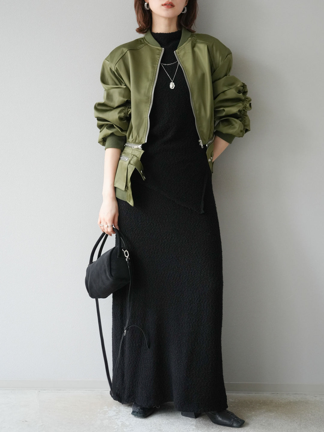 [予約]ブークレーニットIラインスカート/ブラック