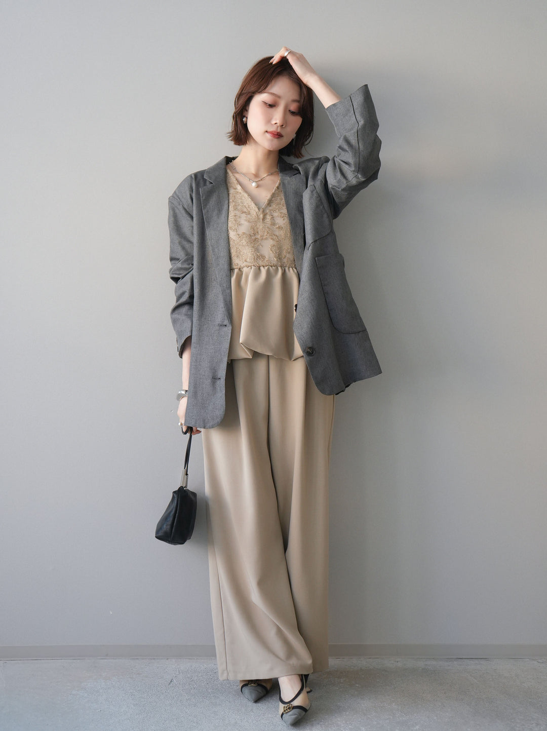 [SET]ジャガードレースぺプラムドッキングサロペット+選べるアクセセット(2set)