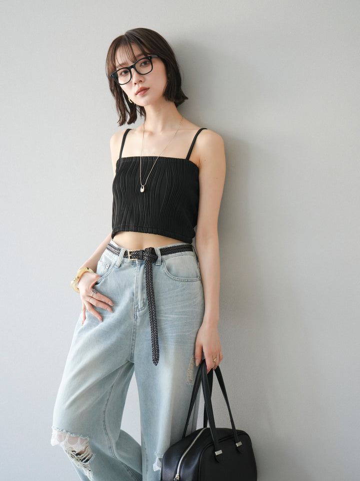 【預購】波浪滾邊杯裸色吊帶背心/黑色