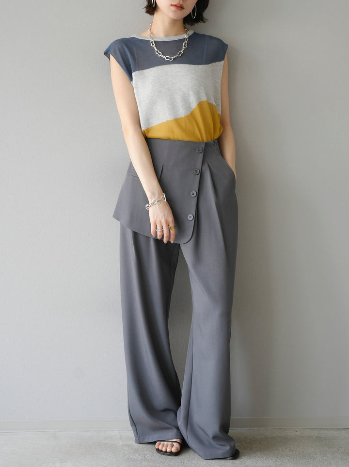 [SET] Bicolor sheer knit sleeveless top + selectable accessory set (2 sets)