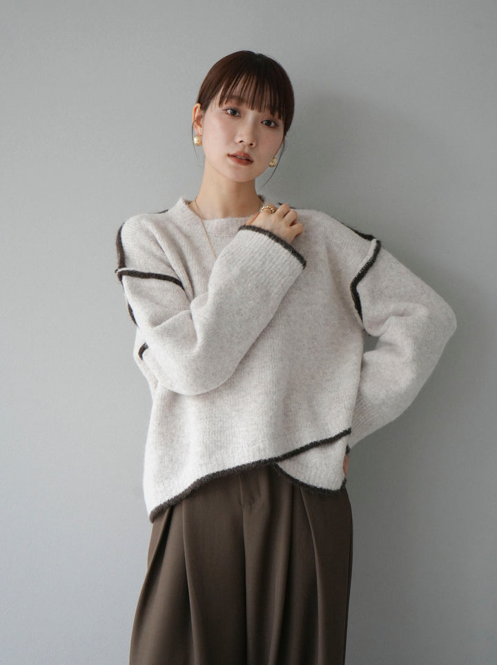 [預訂] 色彩協調針織套頭衫/象牙色