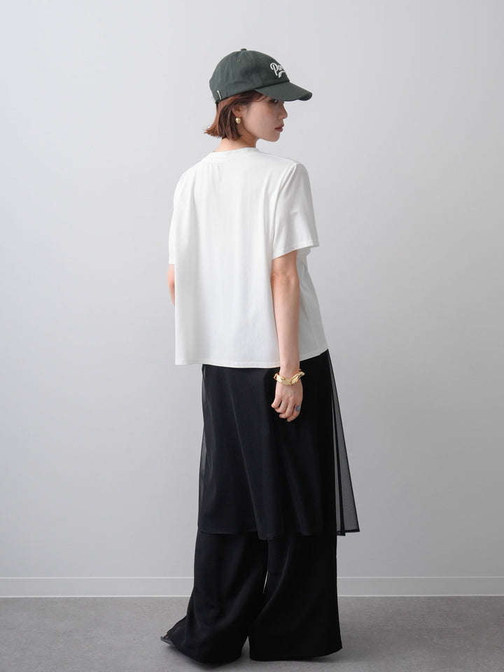 [SET]ラッフルドッキングTEE+シアーエプロン付ドレープタックワイドパンツ(2set)