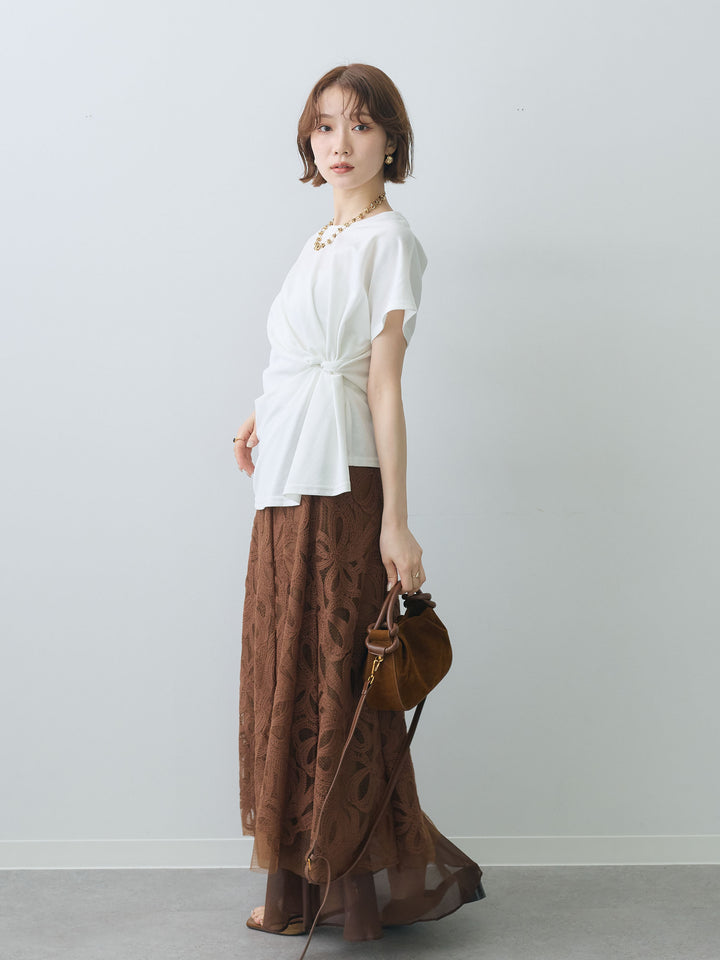 [SET]サイドノットTEE+フラワーレースレイヤードスカート(2set)