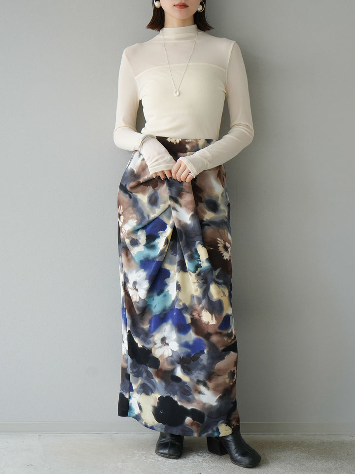 [SET]シアー切替ストレッチ長袖トップス+シアー切替ストレッチトップス(2set)