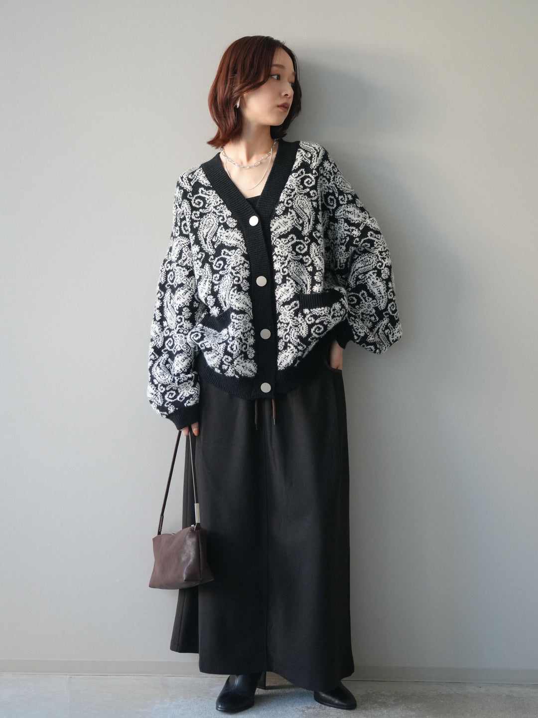 [予約]配色パイピングIラインスカート/black