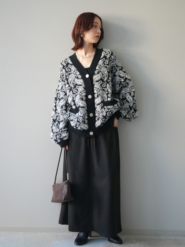 [予約]配色パイピングIラインスカート/black