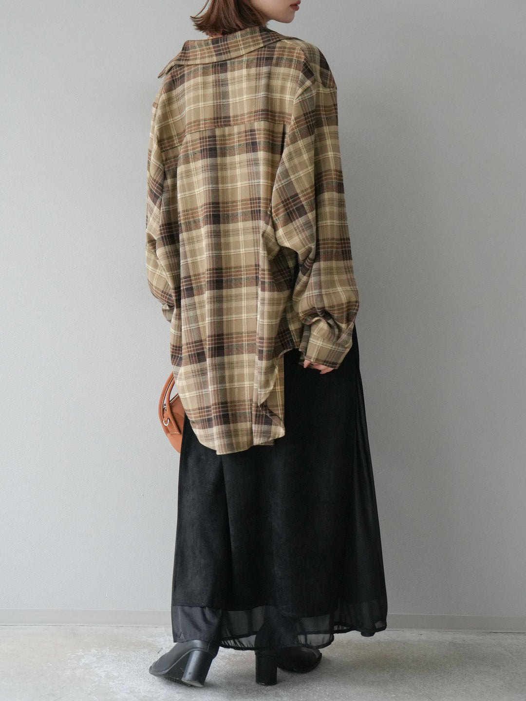 [予約]サイドスリットスウェードドッキングシフォンスカート/ブラック