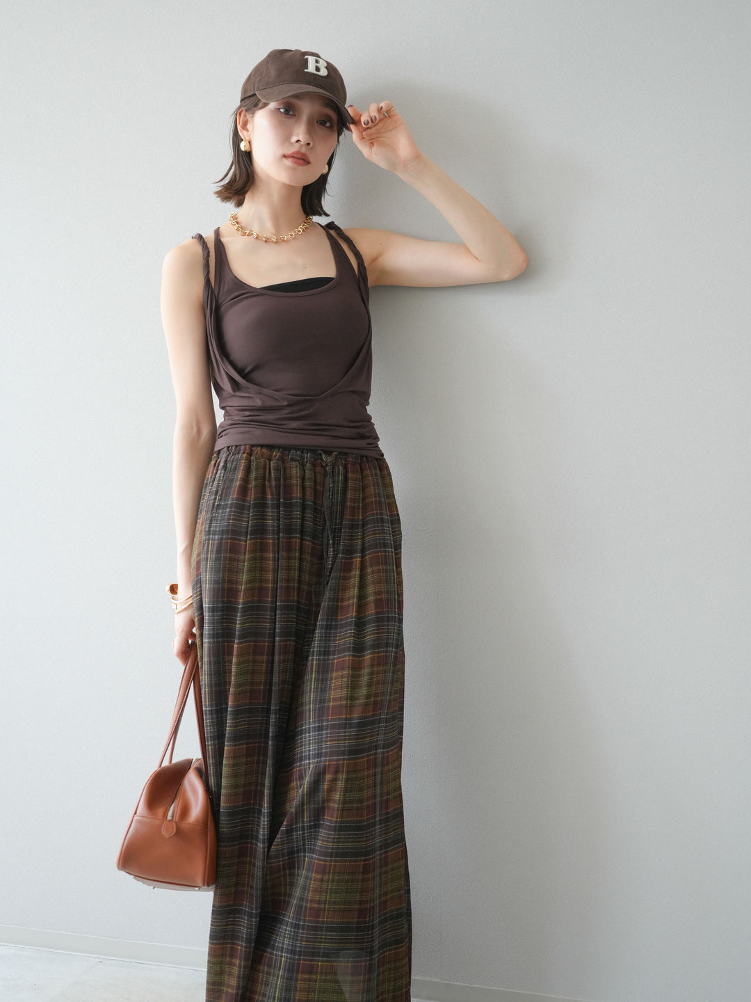 [予約]レイヤードツイストタンクトップ/ブラウン