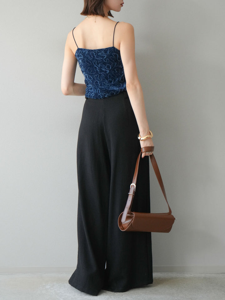 [予約]ロープデザインベルトリネンタッチワイドパンツ/ブラック