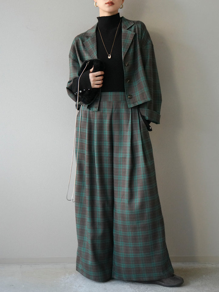 [予約]チェック柄ショートジャケット/グリーン