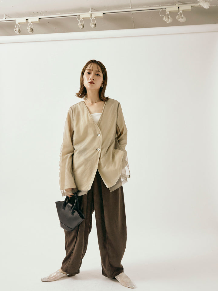 [予約]リネンライクベイカーバルーンパンツ/ブラウン