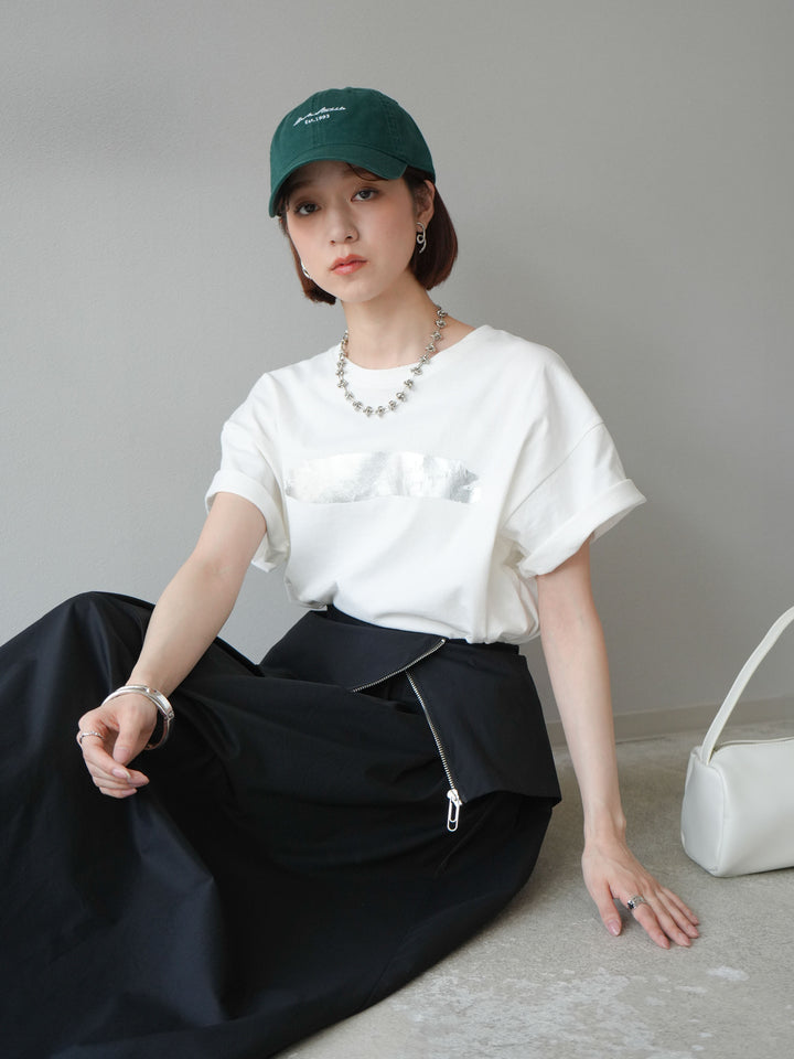 [予約]箔プリントTシャツ/オフシルバー