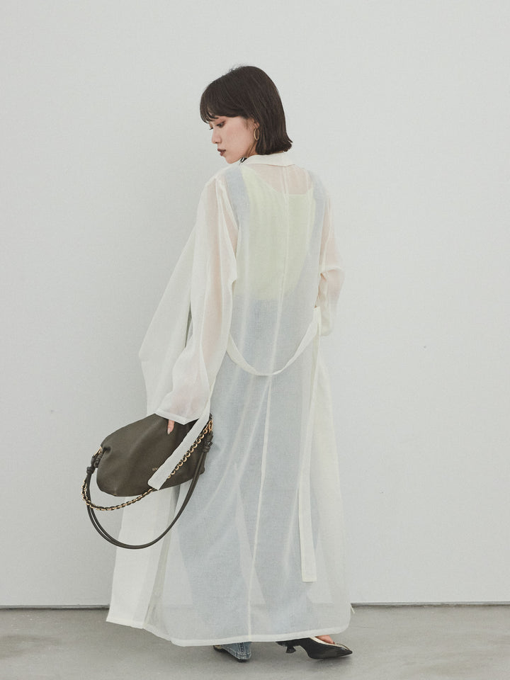 [SET] 中縫牛仔背帶褲 + 方形天鵝絨背心 + 透視長版外套（3 件組）